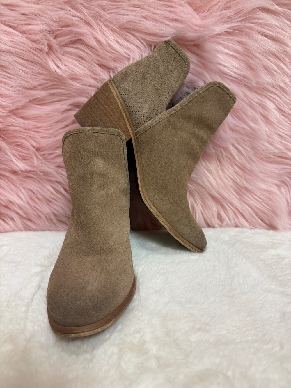 Nordstrom Taupe Suede Ankle Booties with Stacked Heel